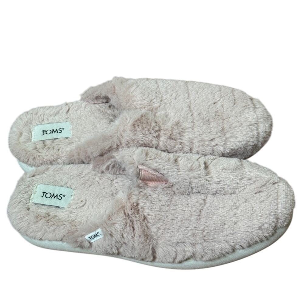 Tom’s Alpargata Mallow Mule Rose Pink Faux Fur Slip On Slippers Size 6